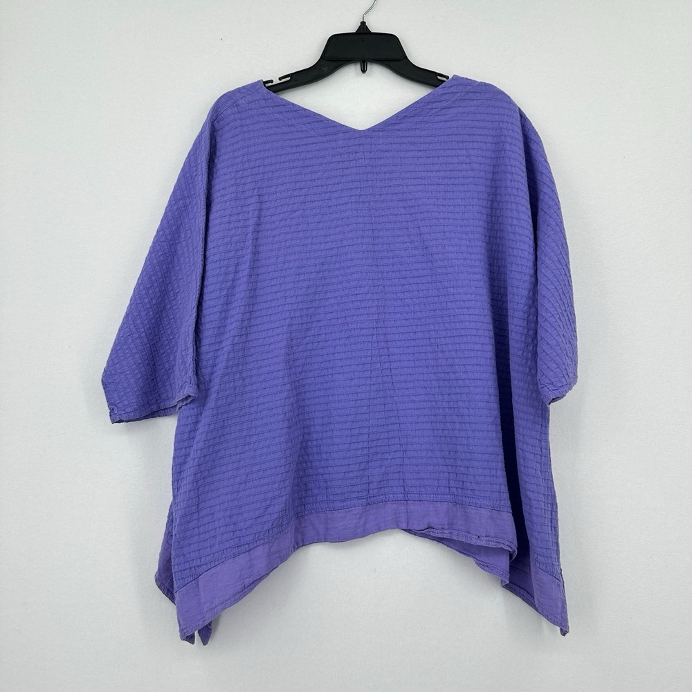 Vtg Ezze Wear Top Women 1X V-Neck Half Sleeve Boxy Tunic Asymmetric Gauzy Purple - Picture 2 of 9